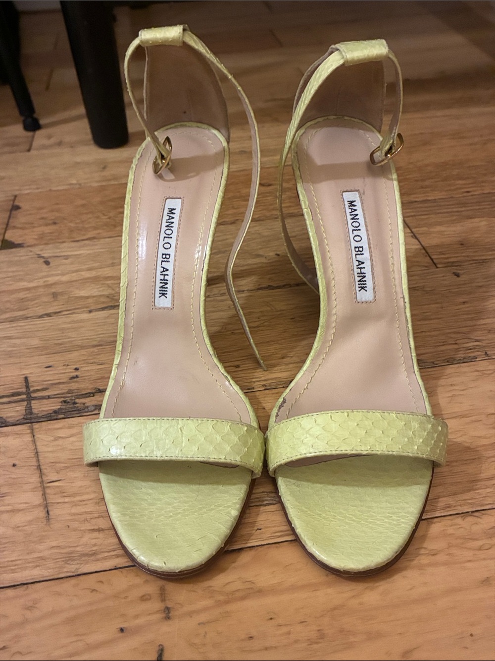 Y2K Manolo Blahnik Yellow Leather Ankle-Strap Sandals EU 39.5 US 8.5